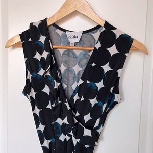 Black, Blue, & White Wrap Dress